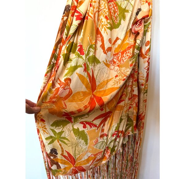 NWT Farm Rio Leopard Forest Sand Halter Neck Fringed Mini Dress Orange Print - Picture 8 of 12